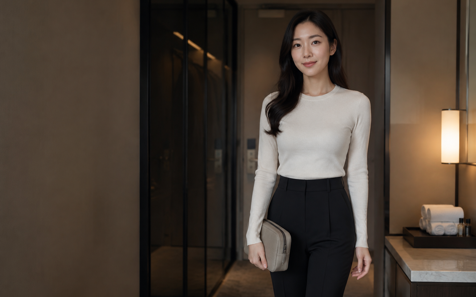 평택 안중 방문 홈케어를 안내하는 젊은 성인 한국 여성 관리사